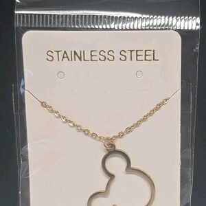 Disney Castle Mickey Mouse Gold Plated Necklace Stainless Steel